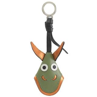 【LOEWE 羅威】壓印LOGO牛皮綁結龍首造型鑰匙圈吊飾(綠)