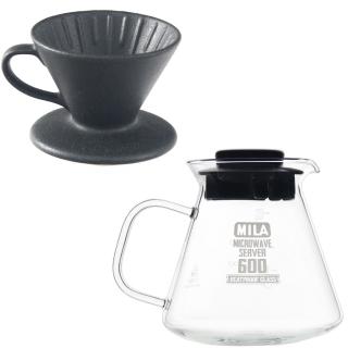 【MILA】日本製 織部燒 咖啡濾杯01-南蠻黑釉(附耐熱玻璃壺600ml)