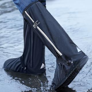 【JC Collection】男女拉鏈雙層防水安全反光條雙面壓膠嚴密防水按釦鬆緊帶防水鞋套(黑色、透明色)