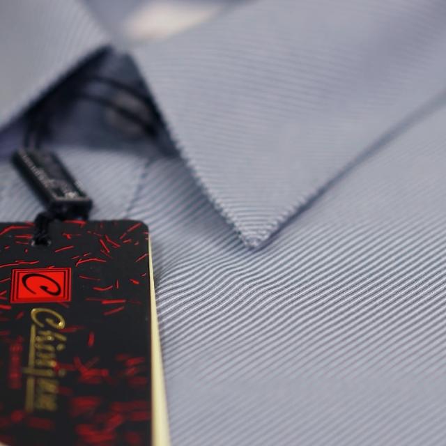 【CHINJUN/65系列】機能舒適襯衫-長袖、灰底灰斜紋、8090(商務 口袋 舒適 面試)