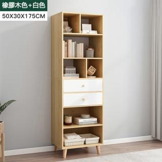 【E家工廠】書櫃 收納櫃 儲物櫃 書架 簡易書櫥 靠牆置物架(002-兩抽原木色+白色)