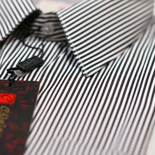 【CHINJUN/65系列】機能舒適襯衫-長袖、黑白相間條紋、588-4(商務 口袋 舒適)