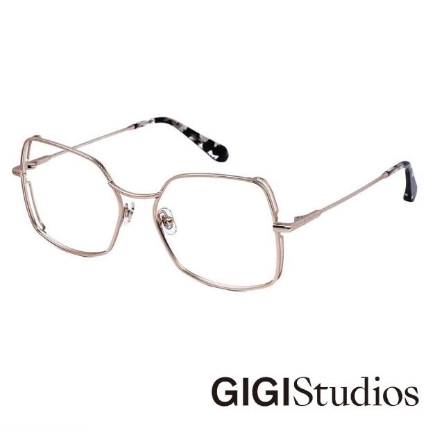 【GIGI Studios】側邊鏤空幾何平光眼鏡(玫瑰金 - KIMBERLY-6437/9)