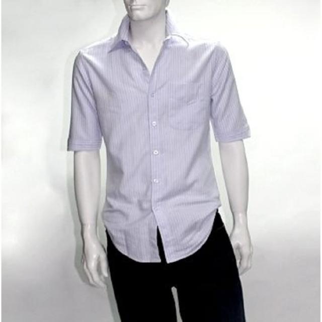 【摩達客】美國進口Solis白直紋5分袖合身休閒襯衫