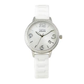 【NATURALLY JOJO】閃耀蝶貝數字陶瓷腕錶-白X銀/34mm(JO96968-80F)
