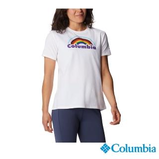 【Columbia 哥倫比亞 官方旗艦】女款-Omni-Shade UPF50快排LOGO短袖上衣-白色(UAR21910WT / 2022年春夏商品