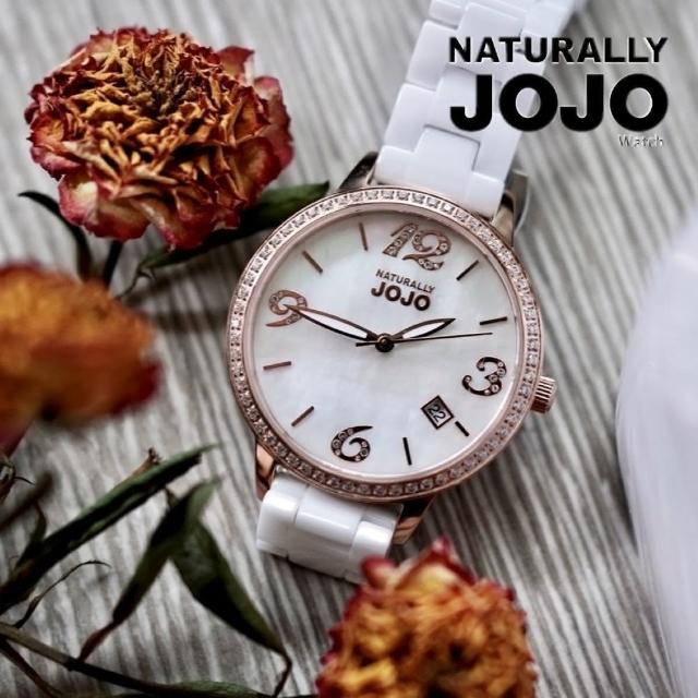 【NATURALLY JOJO】閃耀蝶貝數字陶瓷腕錶-白X玫瑰金/34mm(JO96968-80R)