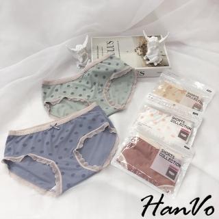 【HanVo】可愛點點冰絲內褲(甜美舒適親膚透氣日系三角褲 獨立包裝 流行少女內褲 內著 5616)