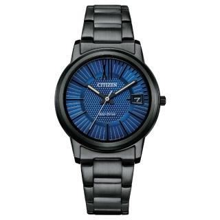 【CITIZEN 星辰】PAIR 光動能時尚簡約淑女腕錶-藍面 鋼帶33.3mm(FE6017-85L 情侶錶 對錶 女錶)