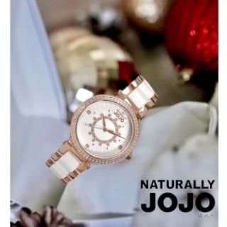【NATURALLY JOJO】絢麗星芒陶瓷腕錶-37mm/白X玫瑰金(JO96984-80R)
