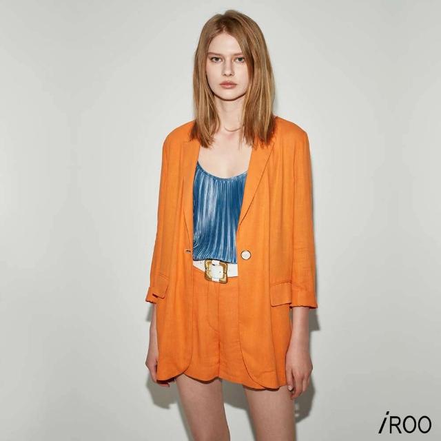 【iROO】橘色棉麻經典西裝外套