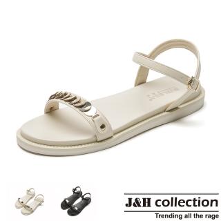 【J&H collection】爆紅款平底一字帶亮片羅馬涼鞋(現+預 黑色/白色)