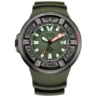【CITIZEN 星辰】PROMASTER 率性軍綠潛水300光動能橡膠腕錶(BJ8057-17X)