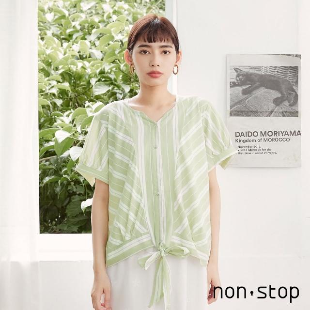 【non-stop】清新條紋剪接綁帶襯衫-2色