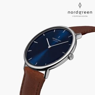 【Nordgreen 官方直營】Native 本真 月光銀系列 復古棕指針真皮錶帶手錶 40mm
