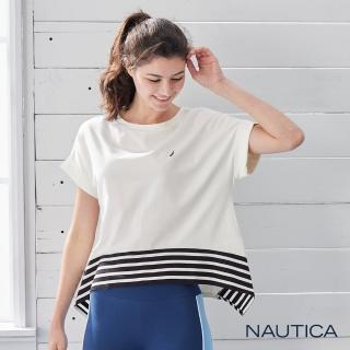 【NAUTICA】女裝拼接傘狀造型短袖T恤(白)