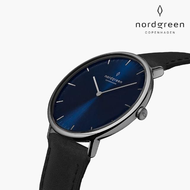 【Nordgreen 官方直營】Native 本真 深空灰系列 極夜黑指針真皮錶帶手錶 40mm