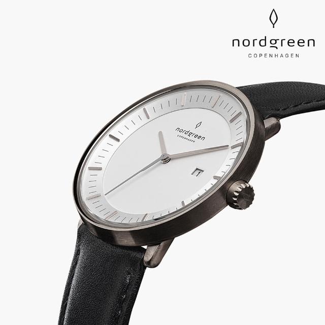 【Nordgreen 官方直營】Philosopher 哲學家 深空灰系列 極夜黑指針真皮錶帶手錶 40mm