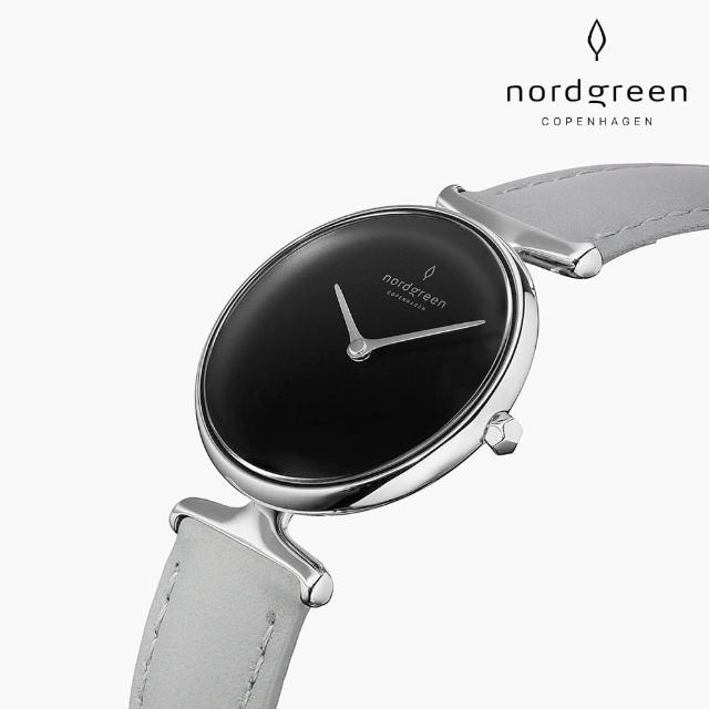 【Nordgreen 官方直營】Unika 獨特 月光銀系列 北極灰 指針真皮錶帶手錶 32mm