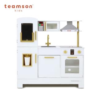 【Teamson】小廚師慕尼黑復古玩具聲光木製廚房-白色(附電子書寫板)