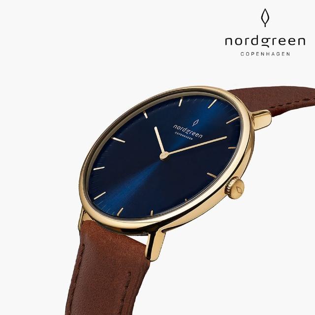 【Nordgreen 官方直營】Native 本真 香檳金系列 指針復古棕真皮錶帶手錶 36mm