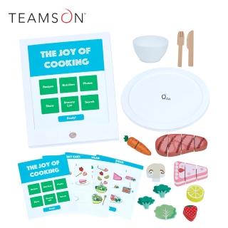 【Teamson】小廚師法蘭克福木製牛排餐豪華玩具組(搭配木製平板食譜)