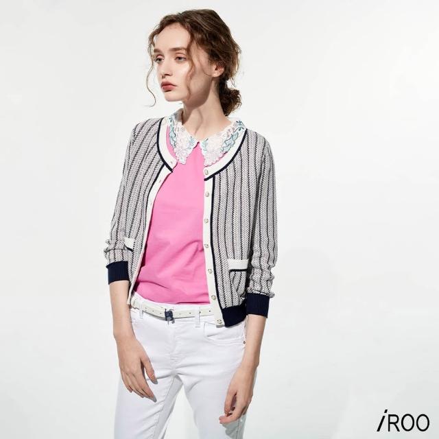 【iROO】邊配色復古風針織外套