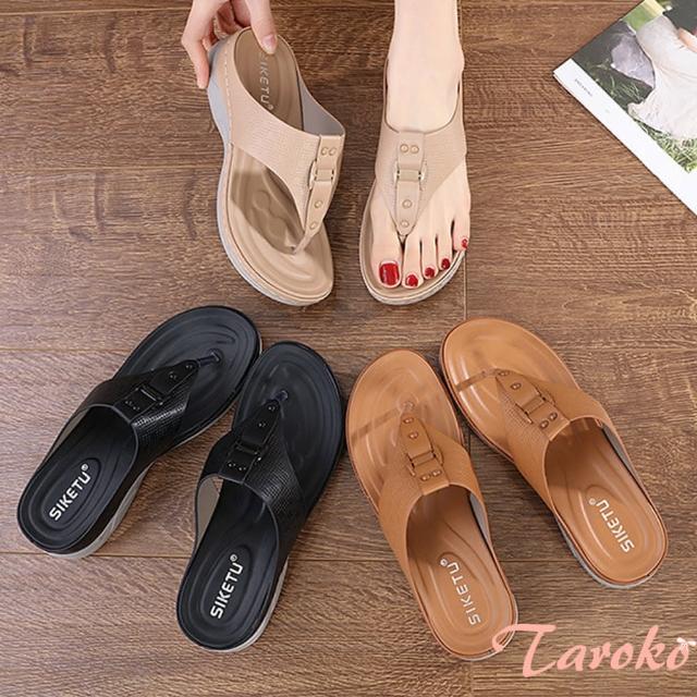 【Taroko】法式純色輕巧舒適夾腳坡跟拖鞋(3色可選)