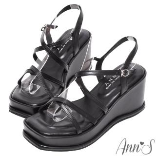 【Ann’S】美圖厚底系列-雙交叉方頭涼鞋-7.5cm(黑)