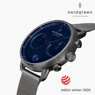 【Nordgreen 官方直營】Pioneer 先鋒 弧形藍寶石鏡面計時指針手錶 深空灰鈦鋼米蘭錶帶 42mm