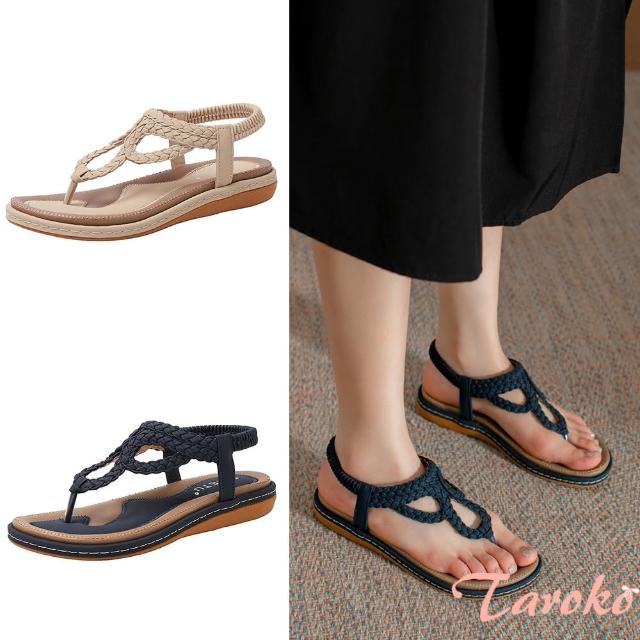 【Taroko】麻花交錯歐美夾腳坡跟舒適涼鞋(3色可選)