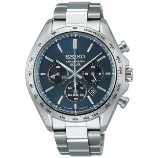【SEIKO 精工】太陽能 簡約時尚三眼計時腕錶 藍面/SK027(V175-0FA0B / SBPY163J)