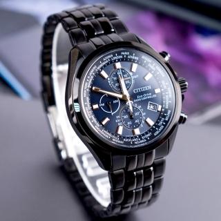 【CITIZEN 星辰】亞洲限定 至尊魅力光動能電波不鏽鋼腕錶/黑x藍面(AT8205-83L)