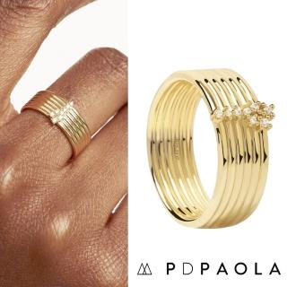 【PD PAOLA】西班牙時尚潮牌 簡約鑲鑽戒指 金色戒指 多層款 SUPER NOVA GOLD(925純銀鑲18K金)