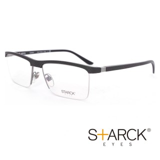 【STARCK】法國極簡主義設計巨擘 都會洗練風格低調格子眉框平光眼鏡(質感黑 SH2014Y-0001)
