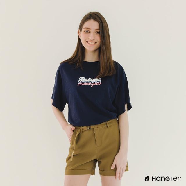 【Hang Ten】女裝-純棉霓虹招牌印花短袖T恤(深藍)