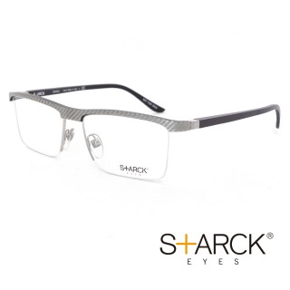 【STARCK】法國極簡主義設計巨擘 都會洗練風格低調格子眉框平光眼鏡(質感黑/銀 SH2014Y-0005)