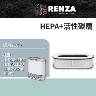 【RENZA】適用TECO 東元 NN-9001BD NN9001BD 經典高效空氣清淨機(2合1HEPA+活性碳濾網 濾芯)