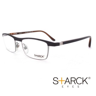 【STARCK】法國極簡主義設計巨擘 法式都會風格平光眼鏡(極致黑/咖橘 SH2002-M0J4)
