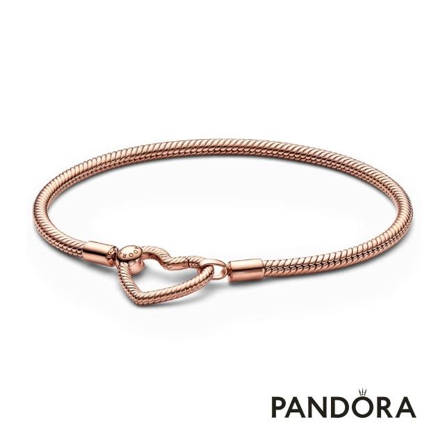 【Pandora 官方直營】Pandora Moments 心形釦蛇形手鏈-鍍14k玫瑰金
