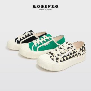 【Robinlo】潮流指標帆布厚底2Way餅乾鞋AHERN(黑色/綠色/格子)