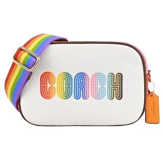 【COACH】Jamie 彩虹字母印皮革相機斜背包(小/白)