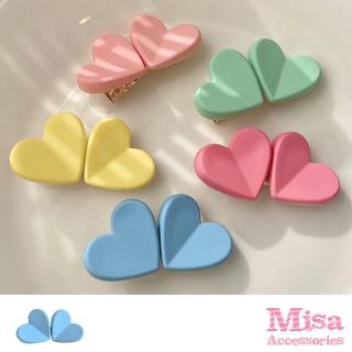 【MISA】雙愛心髮夾/韓國設計可愛甜蜜幾何雙愛心造型髮夾(5色任選)