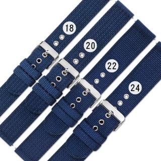 【Watchband】18.20.22.24 mm / 各品牌通用 快拆錶耳 休閒尼龍帆布錶帶(海軍藍)