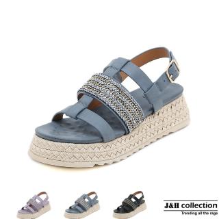 【J&H collection】時尚休閒金屬拼接厚底涼鞋(現+預 紫色 / 藍色 / 黑色)