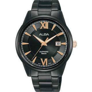 【ALBA】情侶簡約羅馬不鏽鋼全黑風格男錶-41mm(AS9N67X1/VJ42-X326SD)