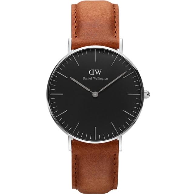 【Daniel Wellington】經典棕色皮革腕錶-銀框/36mm(DW00100144)