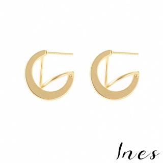 【INES】韓國設計925銀針幾何啞光半圓螺旋線條造型耳環(925銀針耳環 啞光耳環 螺旋耳環)