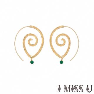 【I MISS U】民族風耳環 寶石耳環/歐美復古民族風渦漩綠寶石造型耳環(2色任選)