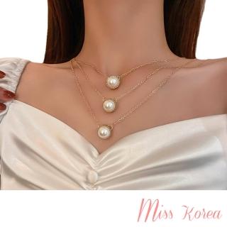 【MISS KOREA】韓國設計優雅多層次珍珠造型項鍊(多層次項鍊 珍珠項鍊)